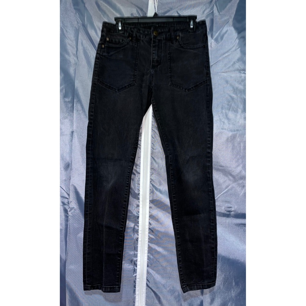 Harper Womens Skinny Jeans Faded Black Denim Front Patch Pockets Size 28